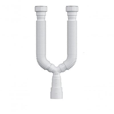 Sifão Sanfonado Duplo Universal Multiuso Flexível Branco PVC Compatível 38 40 48 50mm Herc
