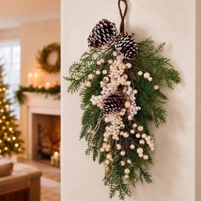 Guirlanda de Natal Decoração com Glitter para Parede e Porta Verde 55cm