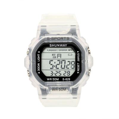 Relógio Feminino Digital Esportivo S629-01-1 Transparente LED WR50M Tudo em Caixa