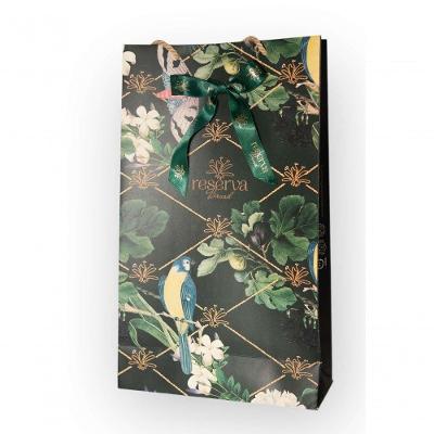 Reserva Brasil Embalagem Presente Grande 24x10x10cm Sacola com Fita Cetim Verde Dourado