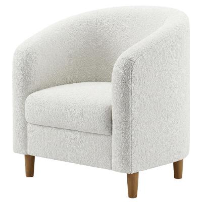 Poltrona Decorativa Aura Veludo Bege com Pes Madeira Sala de Estar Milani Movelaria