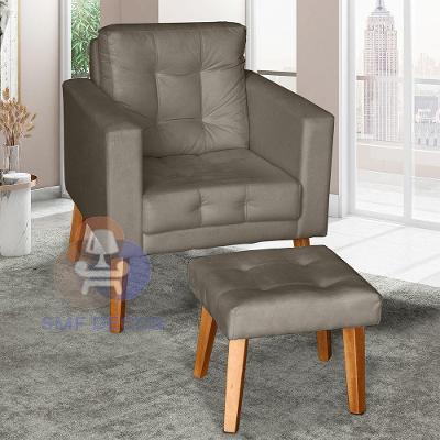 Poltrona com Puff Glamour Dubai Decorativa Suede Fibra Siliconada Marrom Capuccino