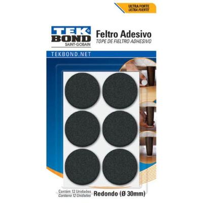 Feltro Adesivo Redondo Tekbond Proteção de Objetos Pisos e Superfícies 30mm Cartela com 12 Peças