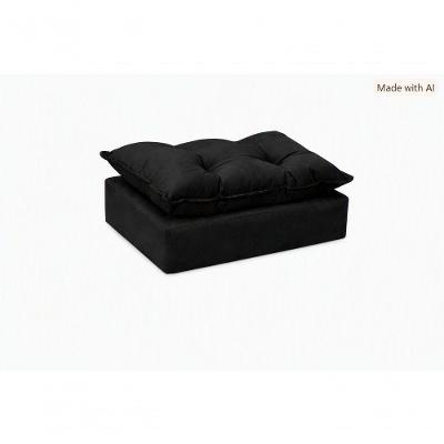 Puff Baixo Glamour Opala Assento Fibra Siliconada Revestimento Suede Preto SMF Decor
