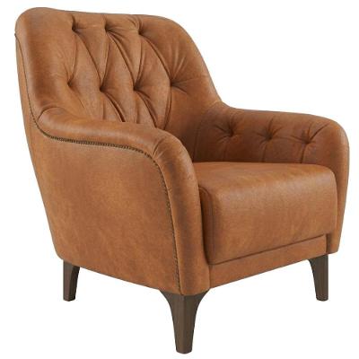 Poltrona Decorativa Sasha Capitonê Courino com Pés Torneados Bege Milani Movelaria