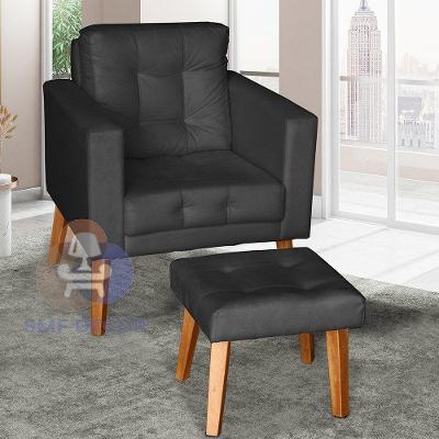 Poltrona com Puff Glamour Dubai Suede Fibra Siliconada Espuma D23 Preto SMF Decor