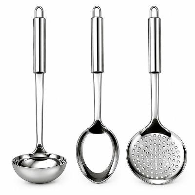 Kit Utensilios de Cozinha Concha Colher Escumadeira Aco Inox Cabos Longos Aquilae 3 Pecas