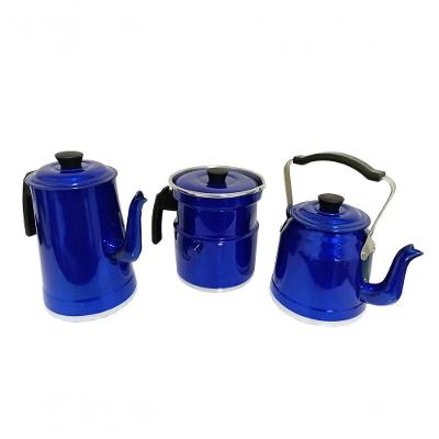 Jogo para Café Completo Chaleira Bule Leiteira com Apito Alumínio Cozinha Azul Docesar