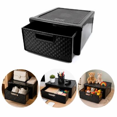 Gaveteiro Organizador Empilhavel Gaveta Multiuso Plastico Virgem Acabamento Estilo Rattan para Mesa