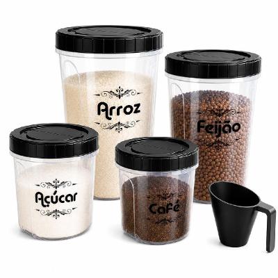 Conjunto de Potes para Mantimentos Nitron Plastico PP com Medidor 5 Pecas Organizador Cozinha