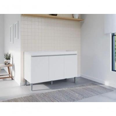 Balcão Gabinete de Pia Manu 3 Portas MDP 120CM Branco AJL Móveis