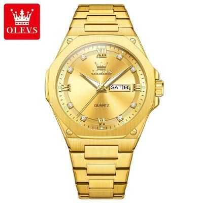 Relógio de Pulso Masculino 3736 Analógico Pulseira Aço Inox Luxo Dourado Olevs