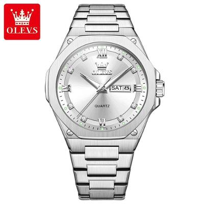 Relógio de Pulso Masculino 3736 Analógico Pulseira Aço Inox Luxo Branco Prateado Olevs