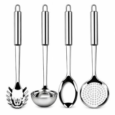 Kit de Utensilios de Cozinha Pegador Colher Concha Escumadeira Aco Inox Cabos Longos Argola