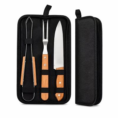 Kit Churrasco Gourmet 3 Peças Aço Inox com Estojo Preto Aquilae