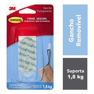 Gancho Adesivo Grande 1,8kg Plástico Transparente Command 3M Brasil