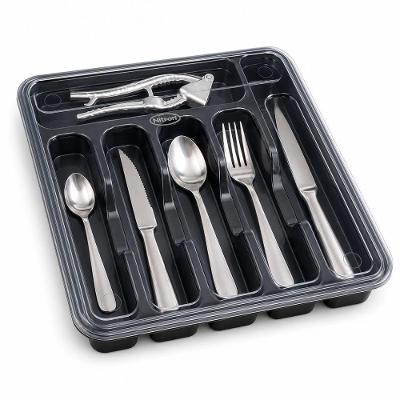 Porta-talher com Tampa 6 Divisórias Polipropileno Organizador para Gaveta Cozinha Preto Yeet