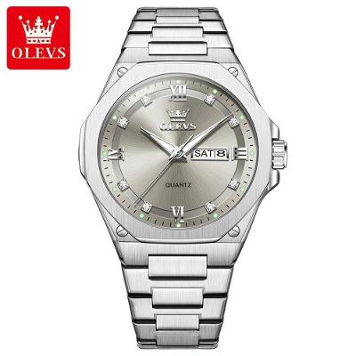 Relógio de Pulso Masculino 3736 Quartzo Luxo Pulseira Aço Inox Cinza Prateado Olevs