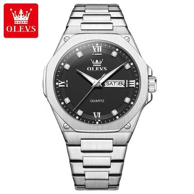 Relógio de Pulso Masculino 3736 Analógico Aço Inox Luxo Preto Prateado Olevs