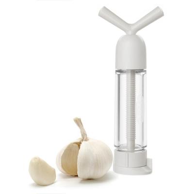 Espremedor de Alho Garlic Machine Tipo Prensa com Manivela Aço Inoxidável e Polipropileno Branco