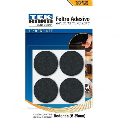 Feltro Adesivo Redondo Tekbond 35MM Cartela com 8 Peças Proteção para Pisos Moveis e Superficies