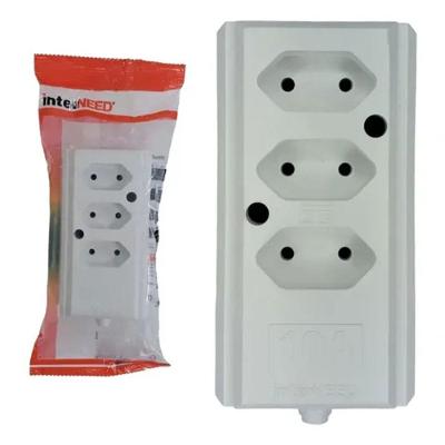 Tomada em Barra Tripla 2 Polos 10A Bivolt sem Cabo Branco Interneed