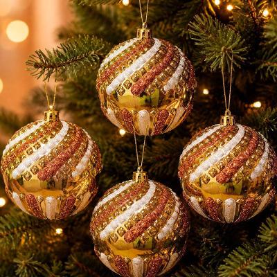 Bolas de Natal Bolas de Natal Decoracao Glitter Dourado Plastico Kit 8 10CM