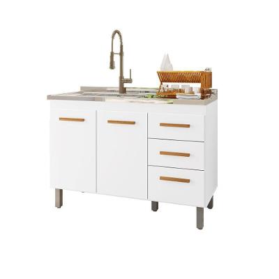 Balcão Gabinete de Pia Aurora 2 Portas 3 Gavetas 118CM Branco S Tampo