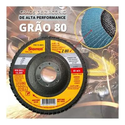 Disco Flap Reto FDS115-80NF para Lixadeira e Esmerilhadeira Angular Grão 80 Zircônio Starrett