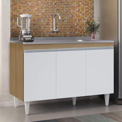 Balcão de Cozinha Manu 3 Portas 1 Prateleira MDP 120CM Amêndoa Branco AJL Móveis