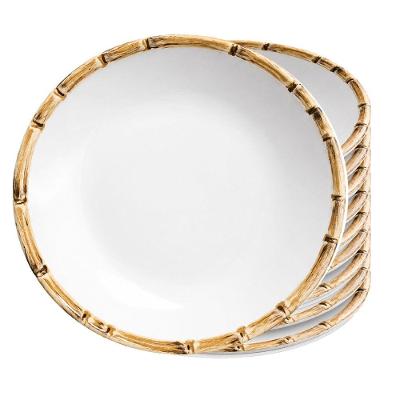 Prato de Sobremesa Pequeno Borda de Bambu Cerâmica Acabamento Premium para Mesa Posta Branco