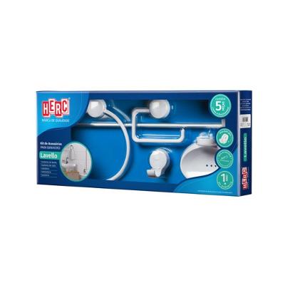Conjunto para Banheiro Lavello 5 Peças Plástico Branco Herc Tanque Balde Pote Escorredor