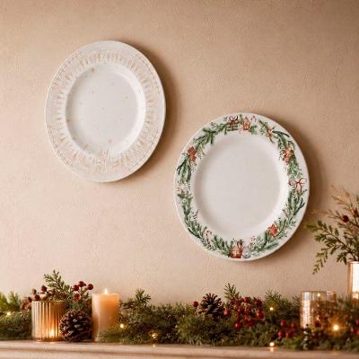 Prato Decorativo de Parede Natalino Design Temático de Natal Branco Kit 2pçs