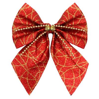 Enfeite para Árvore de Natal Kit 18 Peças Laço Lacinho Vermelho Brilhante em Tecido 15,5cm