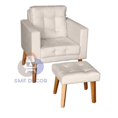 Poltrona Decorativa com Puff Glamour Dubai Suede Fibra Siliconada Bege SMF Decor