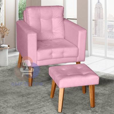 Poltrona Glamour Dubai Decorativa Suede com Puff Rosê SMF Decor