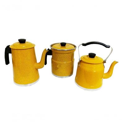 Jogo para Café Chaleira Bule Leiteira com Apito Alumínio Amarelo Pigmentado Docesar
