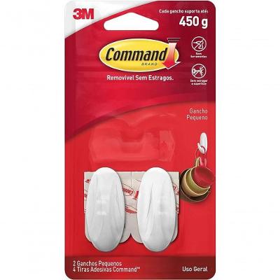 Gancho Adesivo Pequeno Design Plástico Suporta Até 450g para Diversas Superfícies Branco 3M Brasil