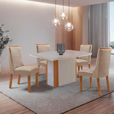Conjunto de Jantar Isadora 4 Lugares Tampo MDF Cadeiras Veludo Creme Moderna 120CM