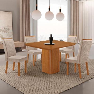 Conjunto de Jantar Eloise 4 Lugares Tampo MDF Canto Copo com Cadeiras Lisa Veludo Creme 90CM Moderna