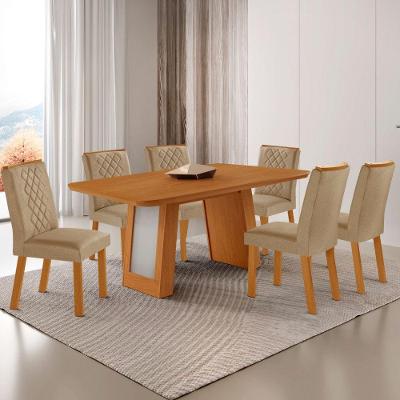 Conjunto de Jantar Carolina Laminado 6 Lugares Tampo MDF Base Off White 180CM Moderna