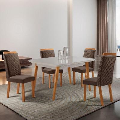Conjunto de Jantar Copper e Aline 4 Lugares Tampo MDF com Cadeiras em Veludo Marrom 120CM Moderna
