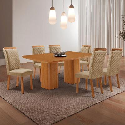 Conjunto de Jantar Eloise 6 Lugares Tampo MDF Canto Copo Amadeirado 180CM Moderna