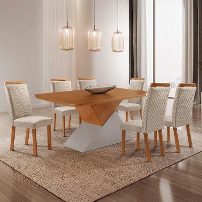 Conjunto de Jantar Aster e Aline 6 Lugares Tampo MDF Cadeiras Veludo Creme 180CM Moderna