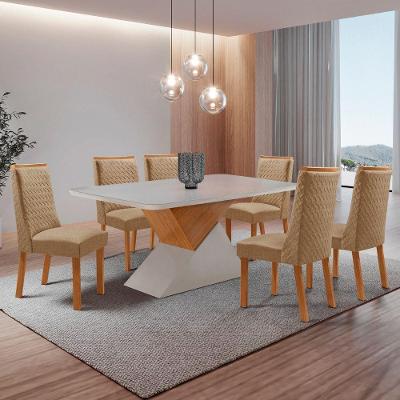 Conjunto de Jantar Aster Carolina 6 Lugares Tampo MDF Canto Copo Off White 180CM Moderna