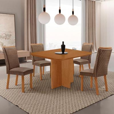 Conjunto de Jantar Olímpia 4 Lugares Tampo MDF Cadeiras Lisa Veludo Creme 90CM Moderna