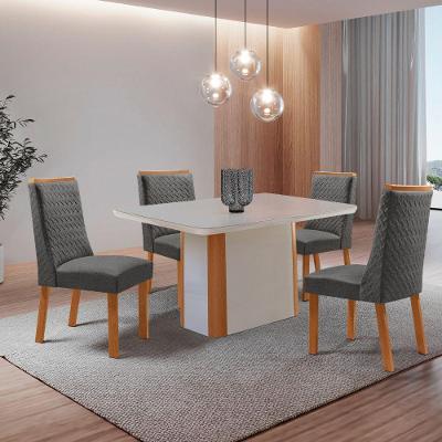 Conjunto de Jantar Isadora 4 Lugares Tampo MDF Cadeiras Carolina Estofadas Grafite 120CM Moderna