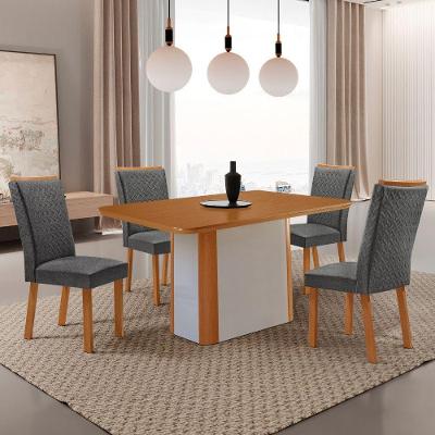 Conjunto de Jantar Isadora 4 Lugares Tampo MDF Cadeiras Lisa Estofadas Linho Grafite 120CM Moderna