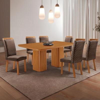 Conjunto de Jantar Eloise 6 Lugares Tampo MDF Cadeiras Lorena Veludo Marrom 180CM Moderna