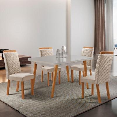 Conjunto de Jantar Copper 4 Lugares Tampo MDF com Serigrafia e Cadeiras Aline Veludo Creme 120CM